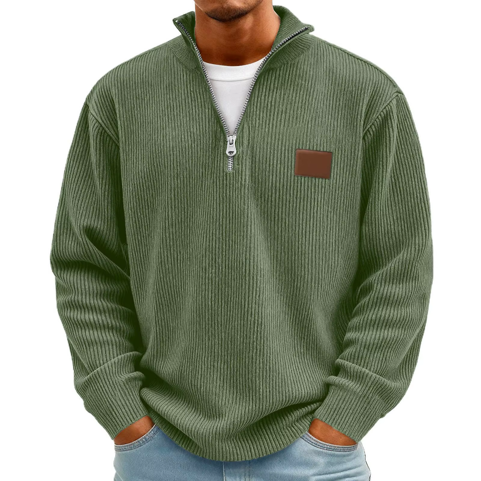 Polo à manches longues pour homme avec fermeture éclair, style décontracté automne-hiver, confortabl