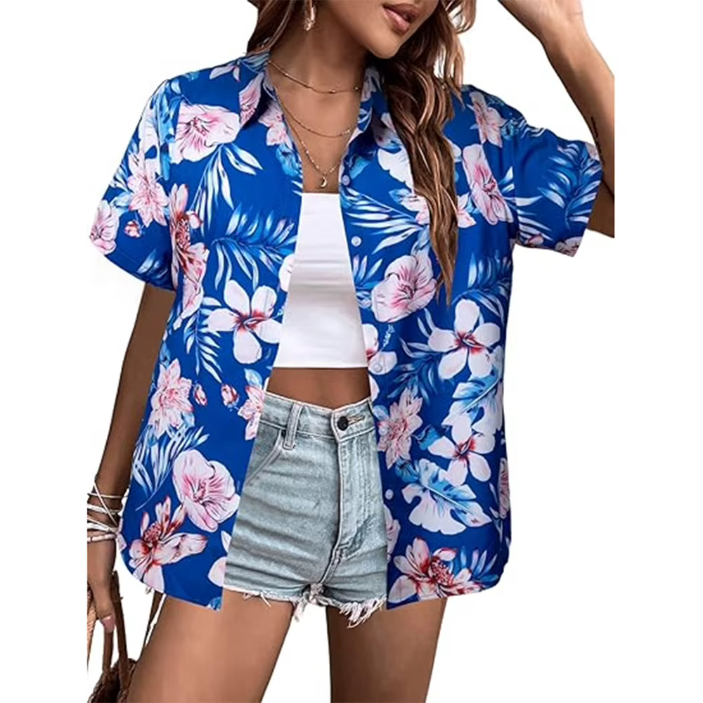 T-shirt à manches courtes pour femmes, imprimé Floral 3D, Style hawaïen, basique, décontracté, à rev