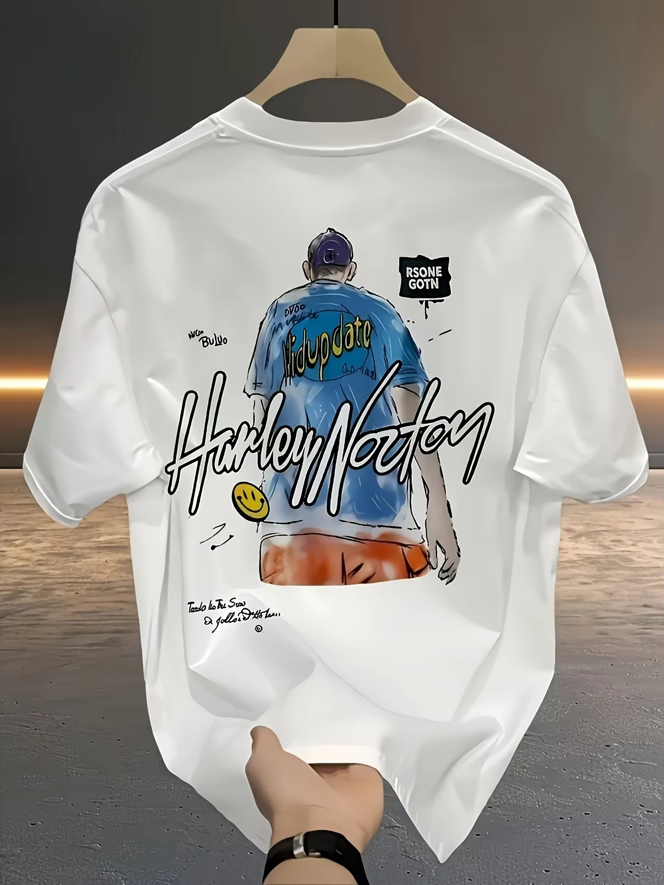 T-shirt graphique pour homme Harley Norton, imprimé aquarelle garçon, style streetwear oversize vint