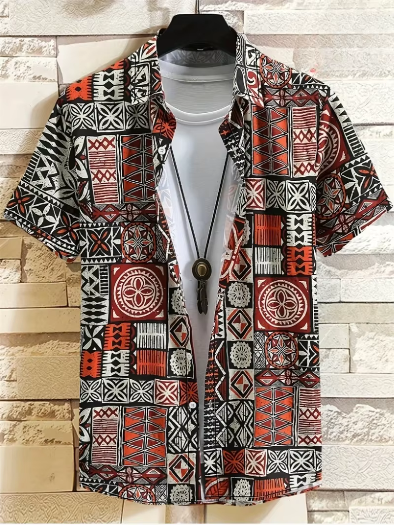 Hawaï chemises pour hommes 3D Paisley graphique à manches courtes T-shirt décontracté revers boutons