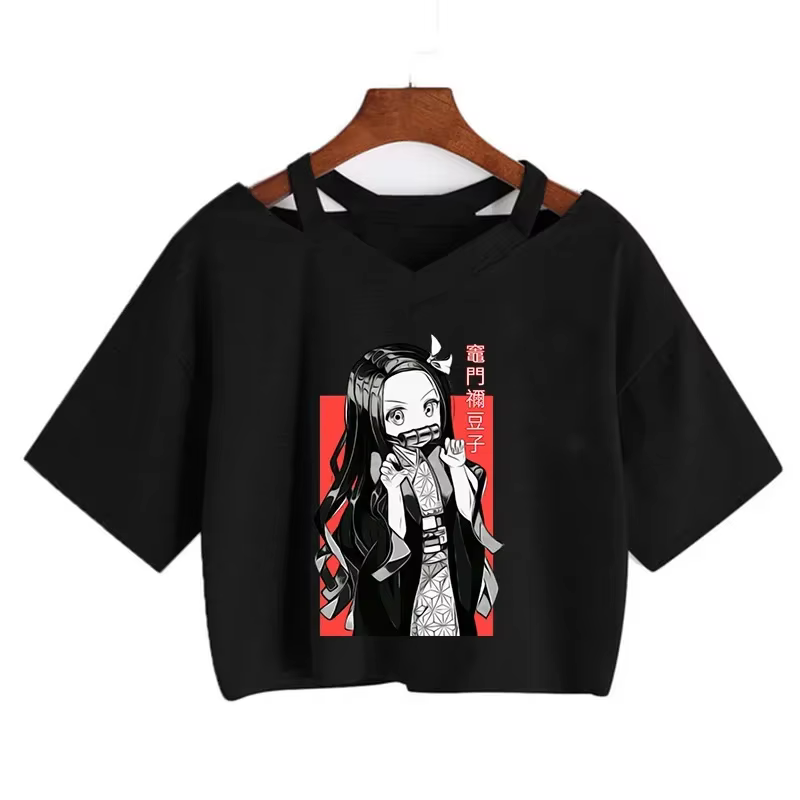 Démon Slayer T-shirt Nezuko T-shirt femmes Kimetsu No Yaiba haut court t-shirts japonais Anime Tanji