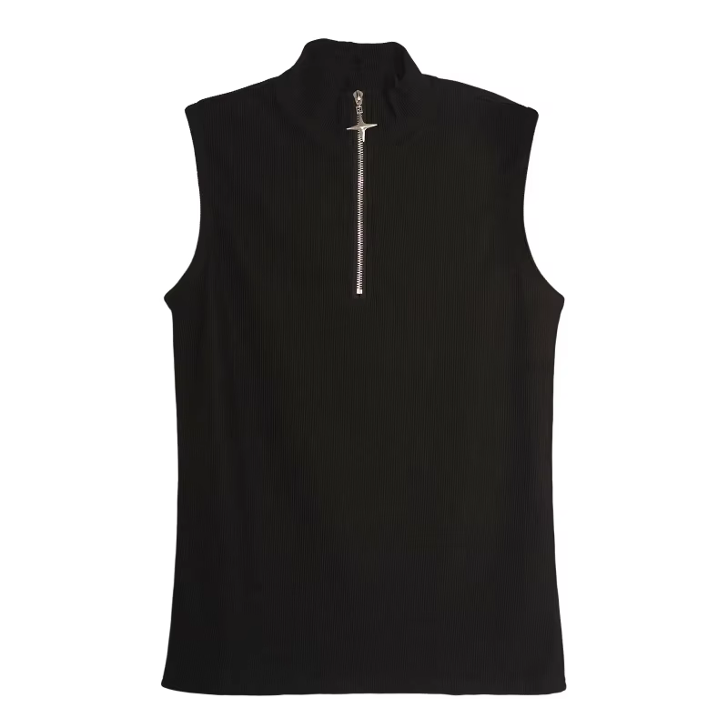 High Street Zipper Patchwork Tank Tops Men's Summer New Sleeveless Solid Simplicity Casual Pullovers
