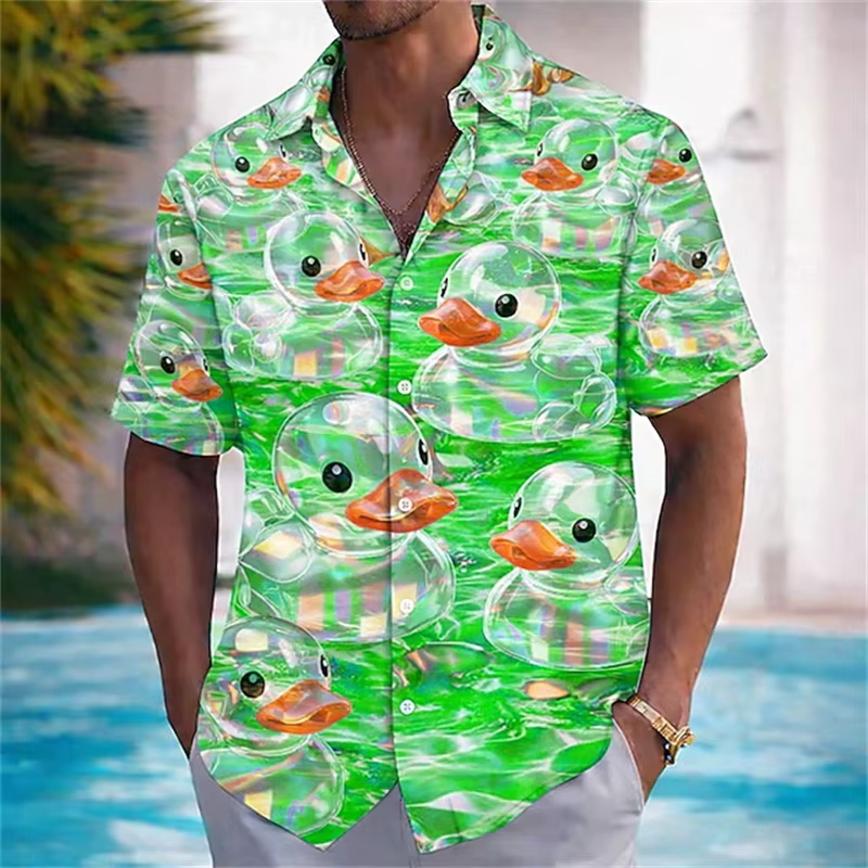 Chemises pour hommes, impressions 3D, dessin animé, canard mignon, flamant rose, impression à manche