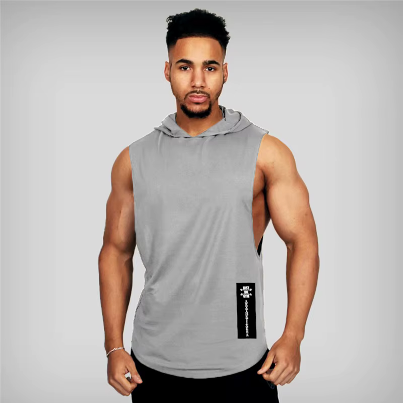 Vêtements de gymnastique à capuche été coton Fitness débardeurs côté ouvert hommes entraînement Musc