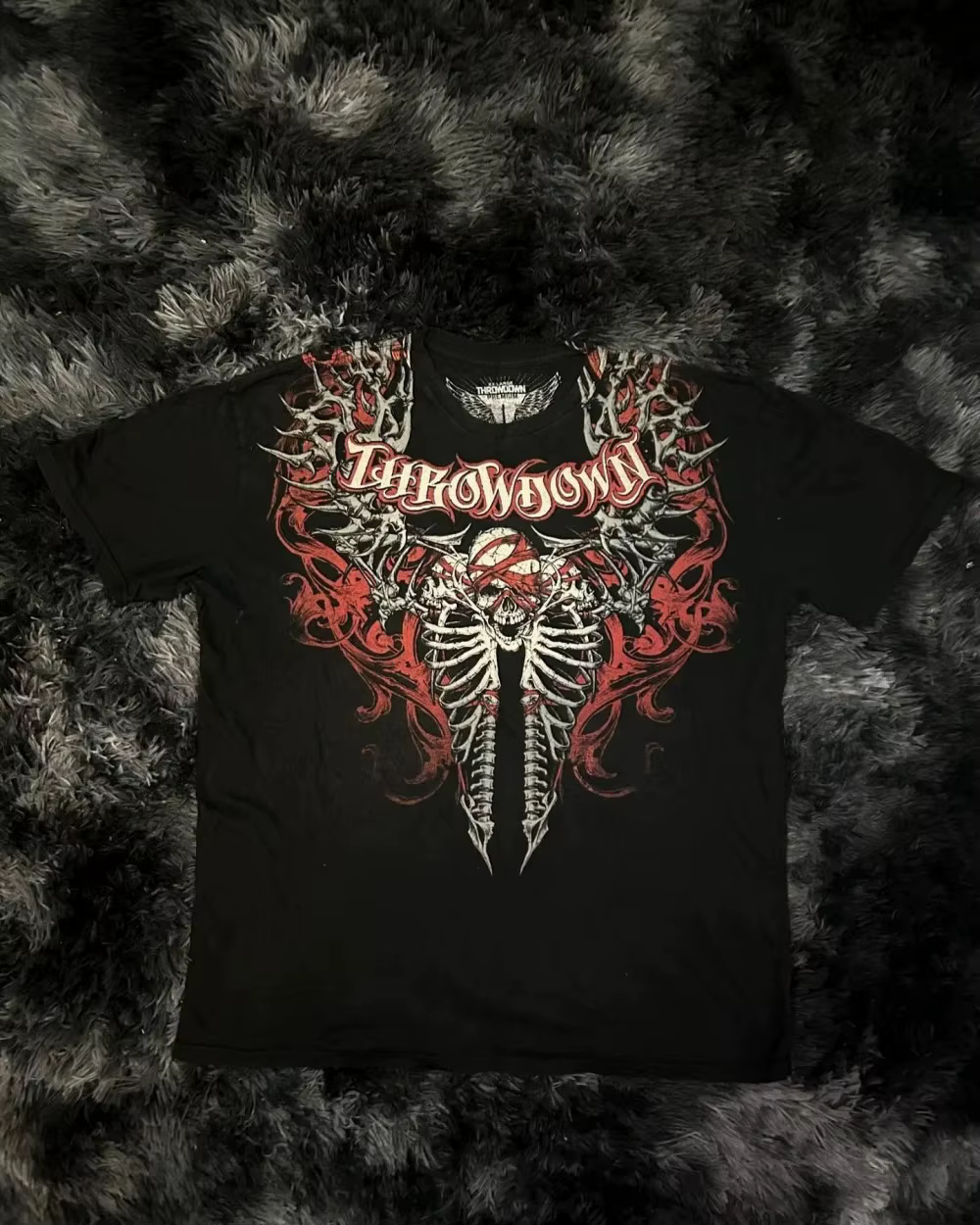 T-shirt homme été col rond doux et respirant imprimé gothique lettres, os, ailes et crânes, style eu