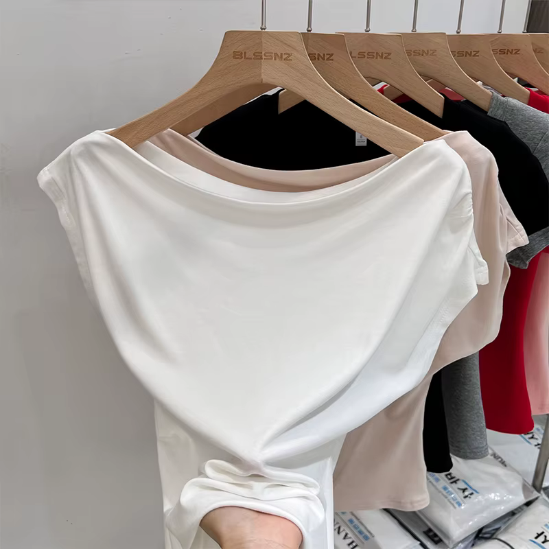 AOSSVIAO T-shirt d'été 2026 pour femme, hauts unis à manches courtes et col bateau, style coréen déc