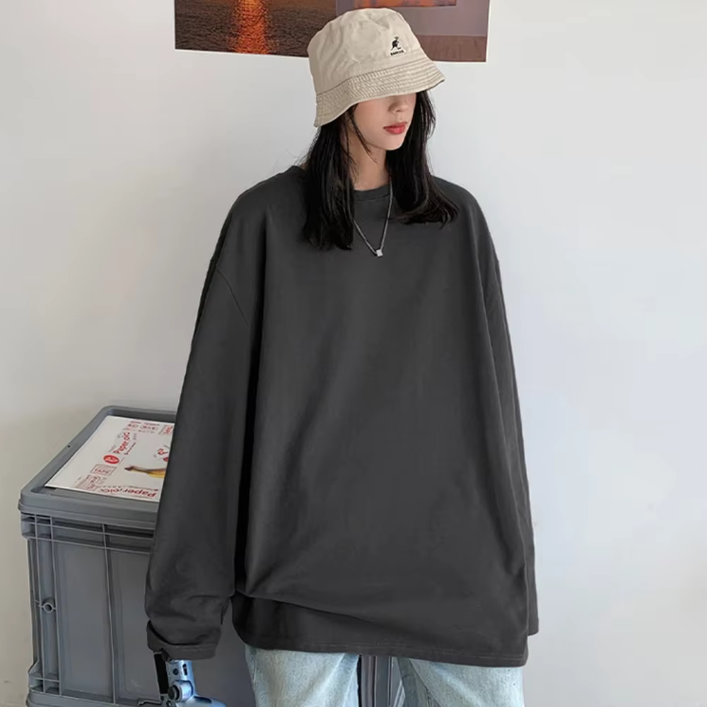 T-Shirt à manches longues en coton pour femmes, surdimensionné, basique, décontracté, col rond, Simp