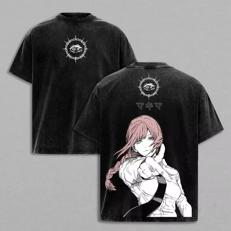 T-shirt graphique Makima Chainsaw Man Manga Harajuku délavé, vêtements décontractés pour hommes et f