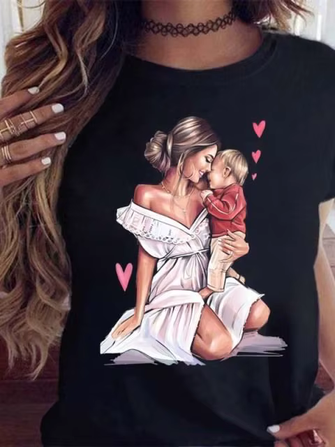 T-shirt graphique pour maman, t-shirt à manches courtes imprimé Mère et Fils, vêtement décontracté p