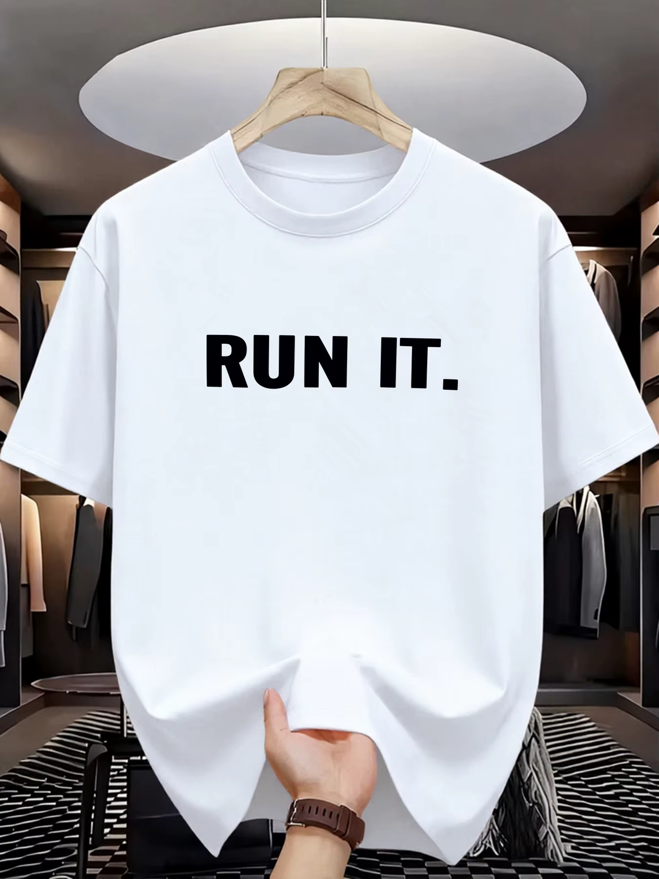RUN IT – T-shirt à manches courtes et col rond pour hommes, décontracté, à la mode, avec lettres imp