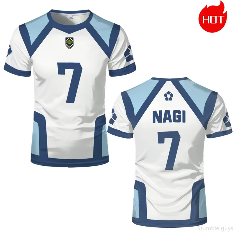T-shirt bleu pour vestiaire, maillot de football anime, vêtements pour garçons et filles, manches co
