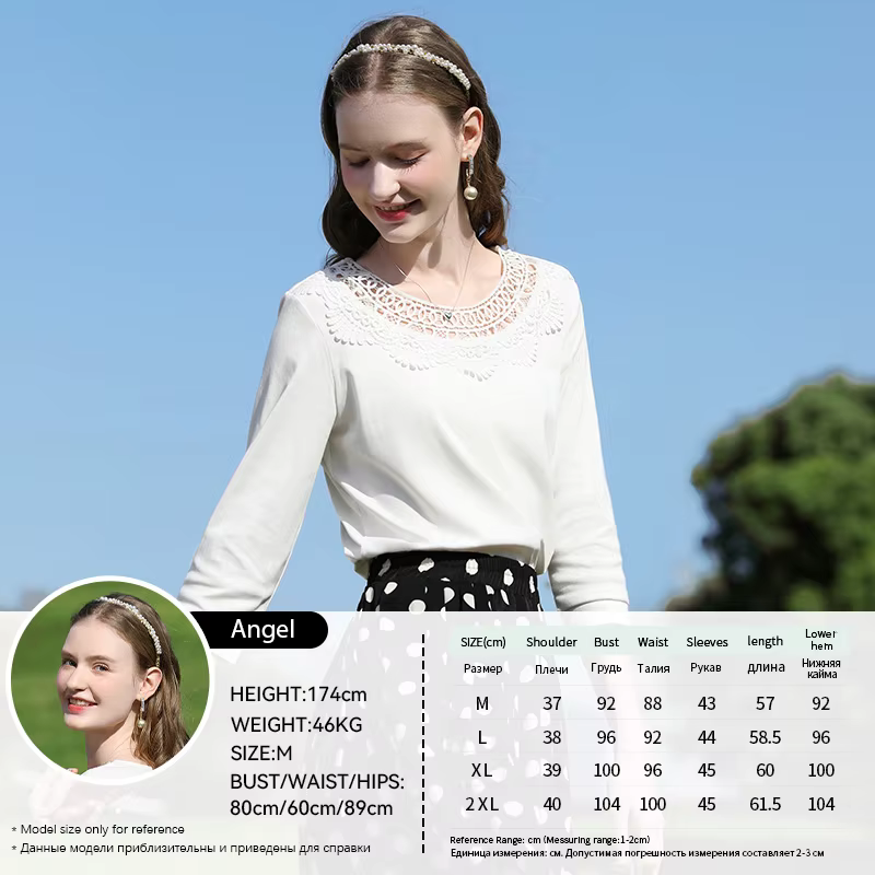 Je crois que vous T-shirt trois quarts blanc pour femmes printemps 2025 col rond hauts évidé broderi