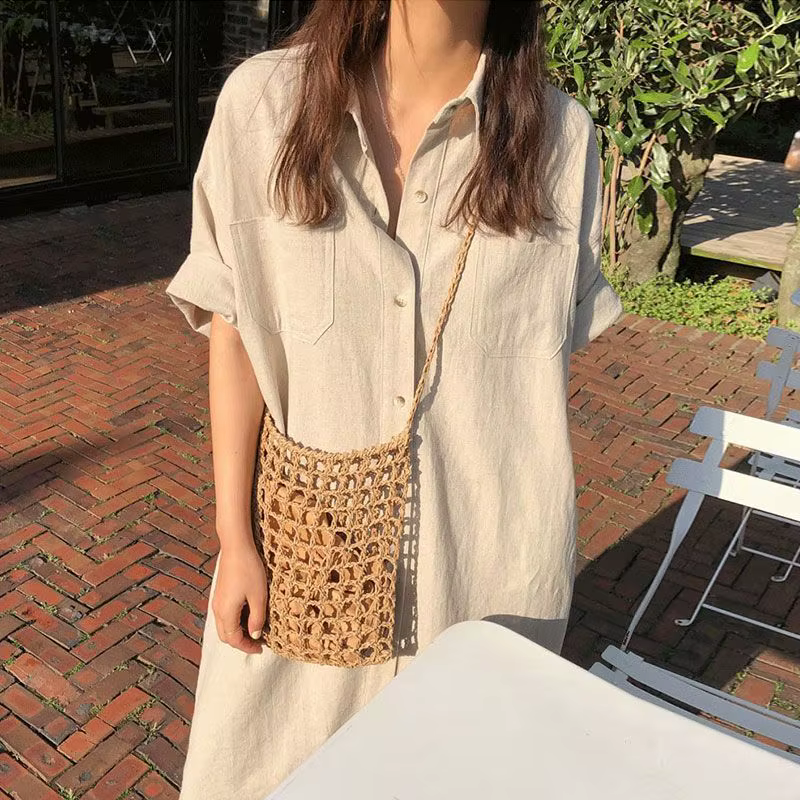 Robe chemise pour femme, idéale pour le quotidien, été, manches longues ou courtes, longueur genou, 