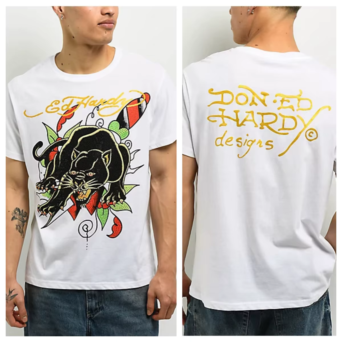T-shirt en coton avec motif graphique Crouching Panther Ed Hardy Y2k Tattoo Art Street Trendy Brand 