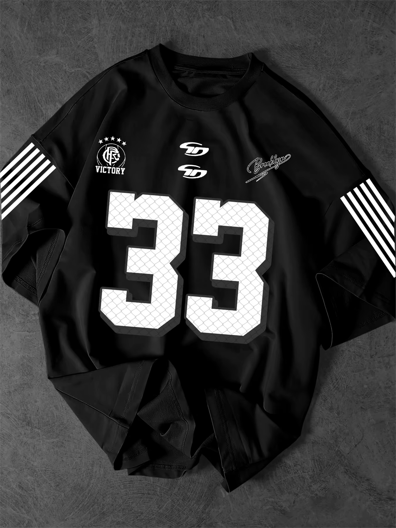 T-shirt pour homme Brooklyn 33 Number Victory Five Star Crest Sleeve Strip Print Vintage Sport Stree
