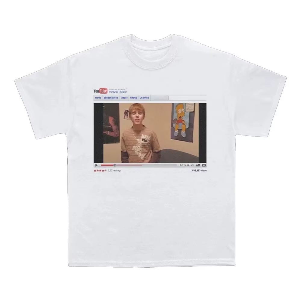 Nouveau T-shirt unisexe 100 % coton avec graphique vidéo viral classique Justin Bieber 2026 – Mode v