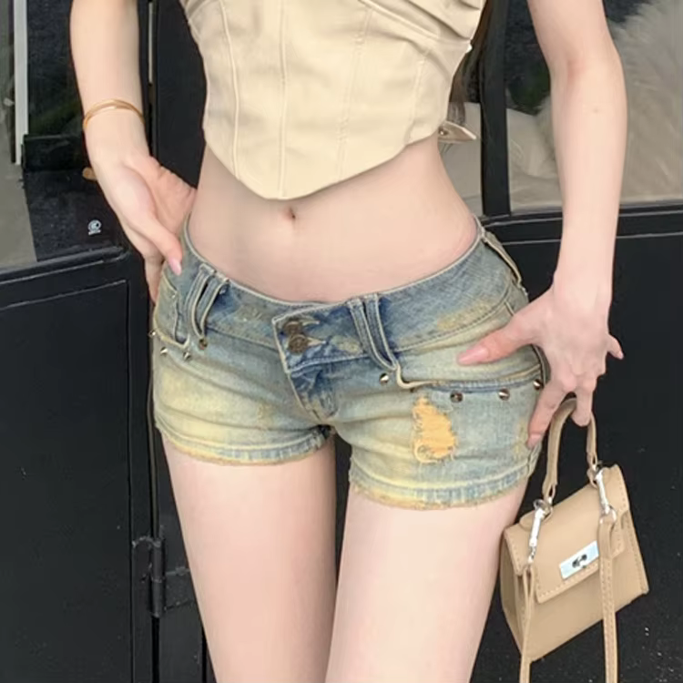 Short en jean pour femme, taille basse, Slim, trou, Denim, Y2k, nouvelle collection 2026