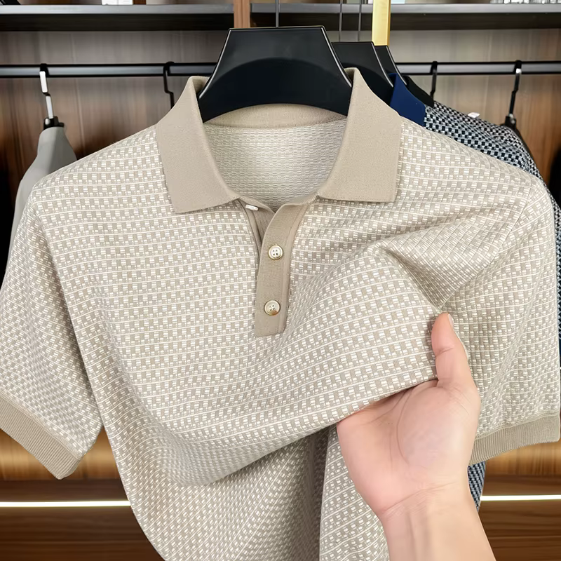 100% coton Treillis imprimé à manches courtes polo chemise hommes haut de gamme tricoté confort resp
