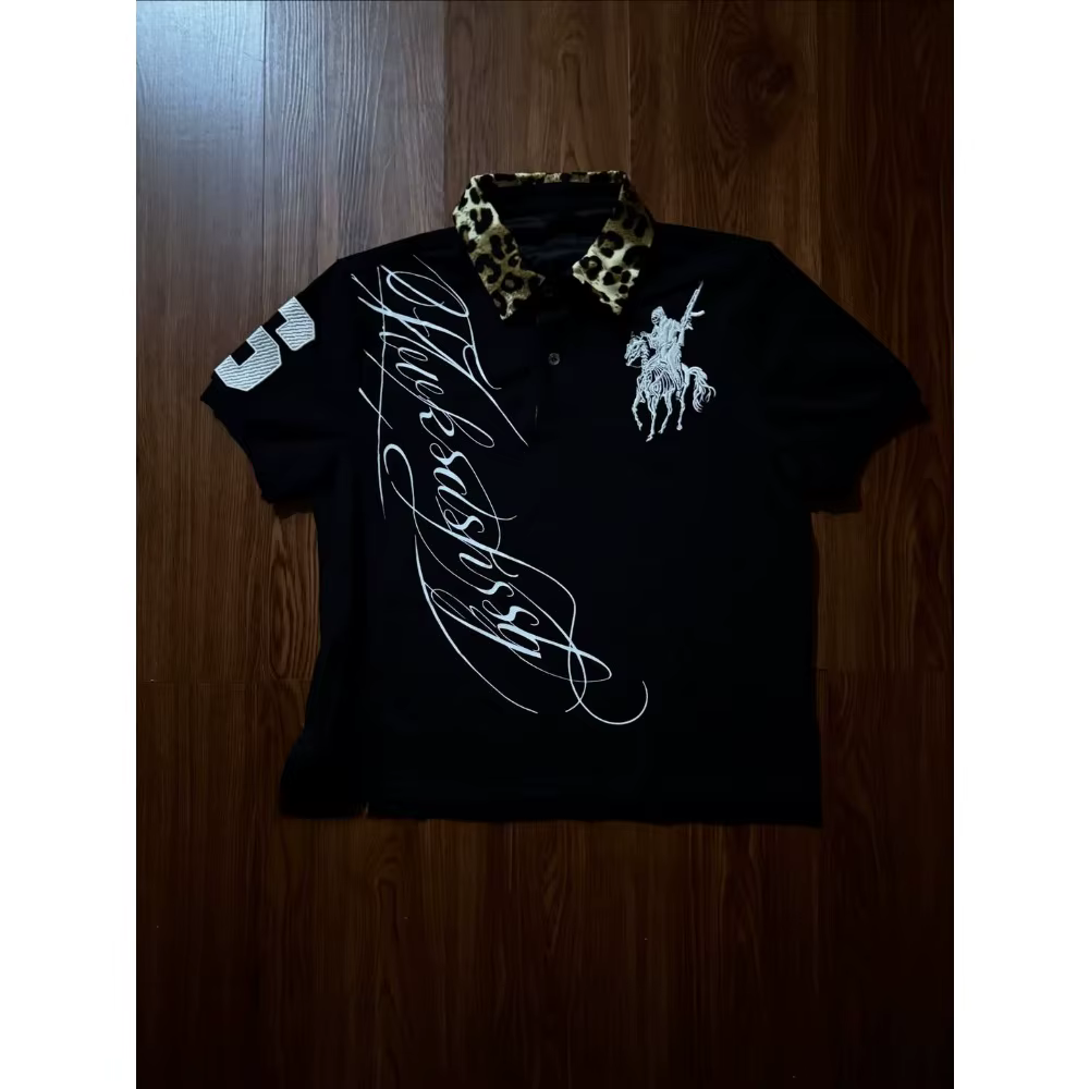 T-shirt Polo Y2K Gothique à Col Léopard, Manches Courtes, Motif Cheval Rétro, Hip Hop Graffiti Stree