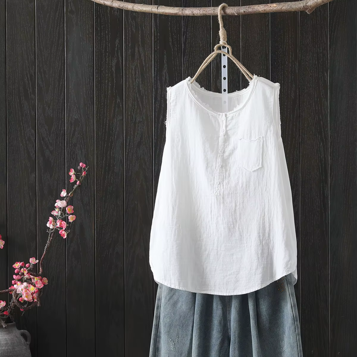 Débardeur en coton pour femmes, mode japonaise, T-Shirts amples sans manches, hauts Mori Girl, chemi