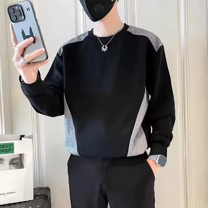 Sweat-shirt épissé pour hommes, nouveau col rond, manches longues, chemise à bascule, tendance, haut