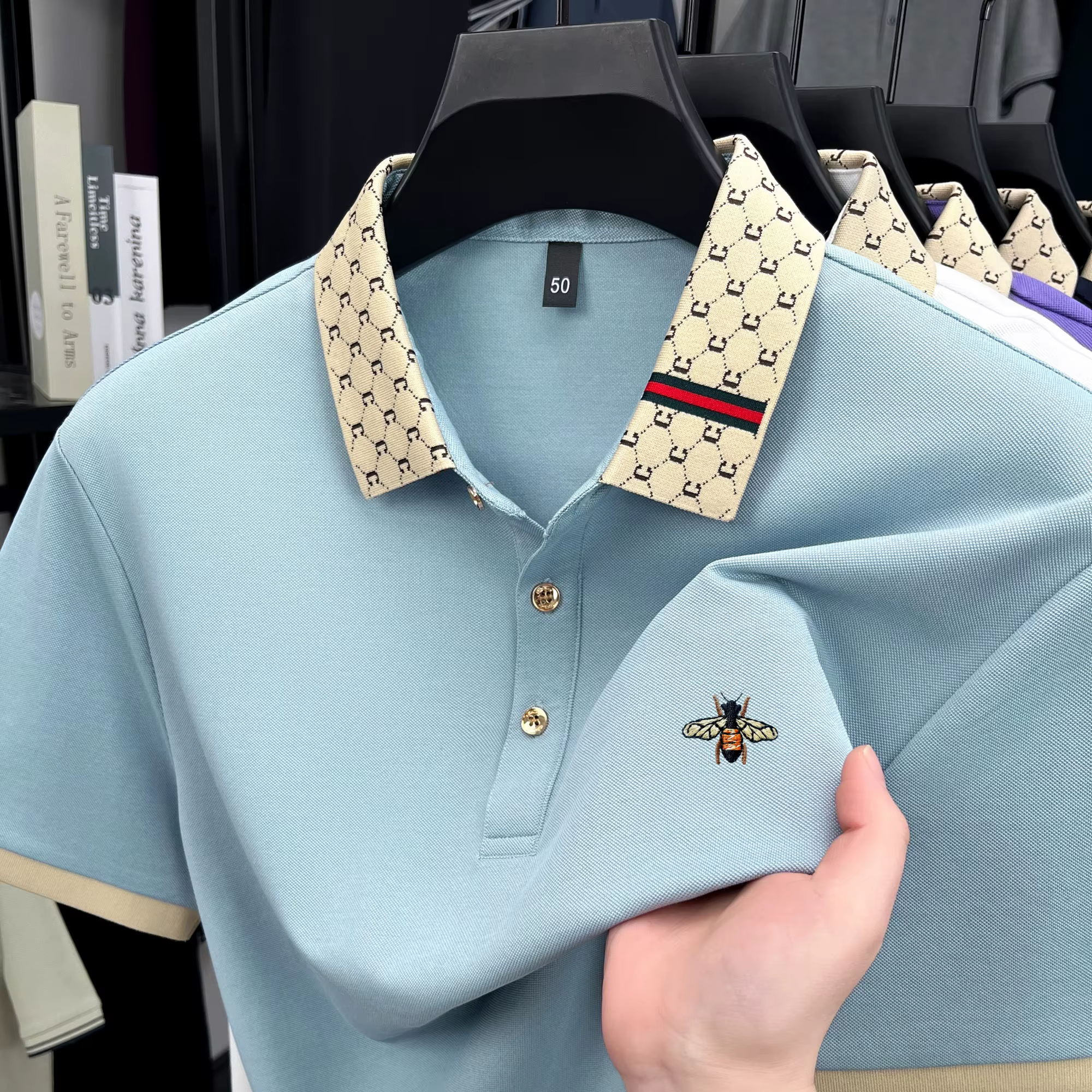 Haute qualité miel abeille brodé à manches courtes hommes polo été nouveau T-shirt marque lettre jac