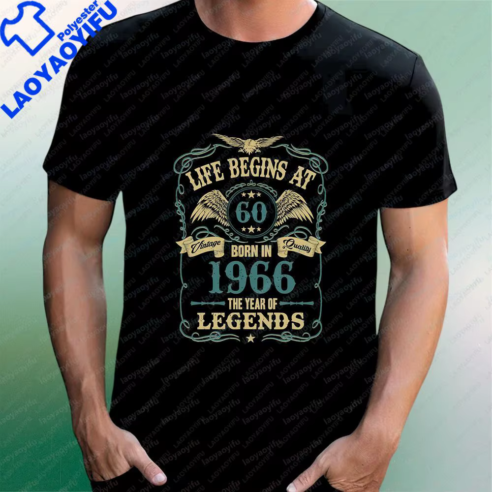 T-shirt rétro pour hommes pour le 60e anniversaire, T-shirt « Life Begins At 60 » (édition 1966) - T