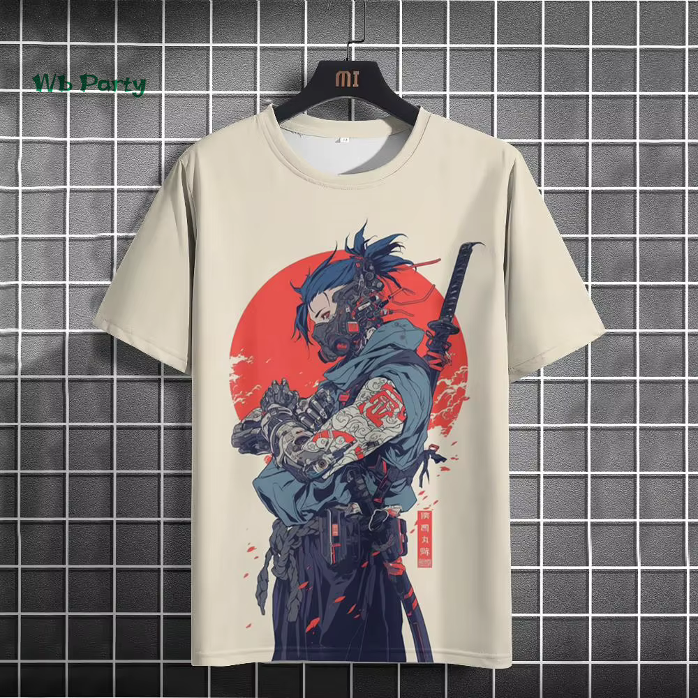 T-Shirt japonais pour hommes, motif cyber mécanique 3D, T-Shirt à manches courtes, surdimensionné, H