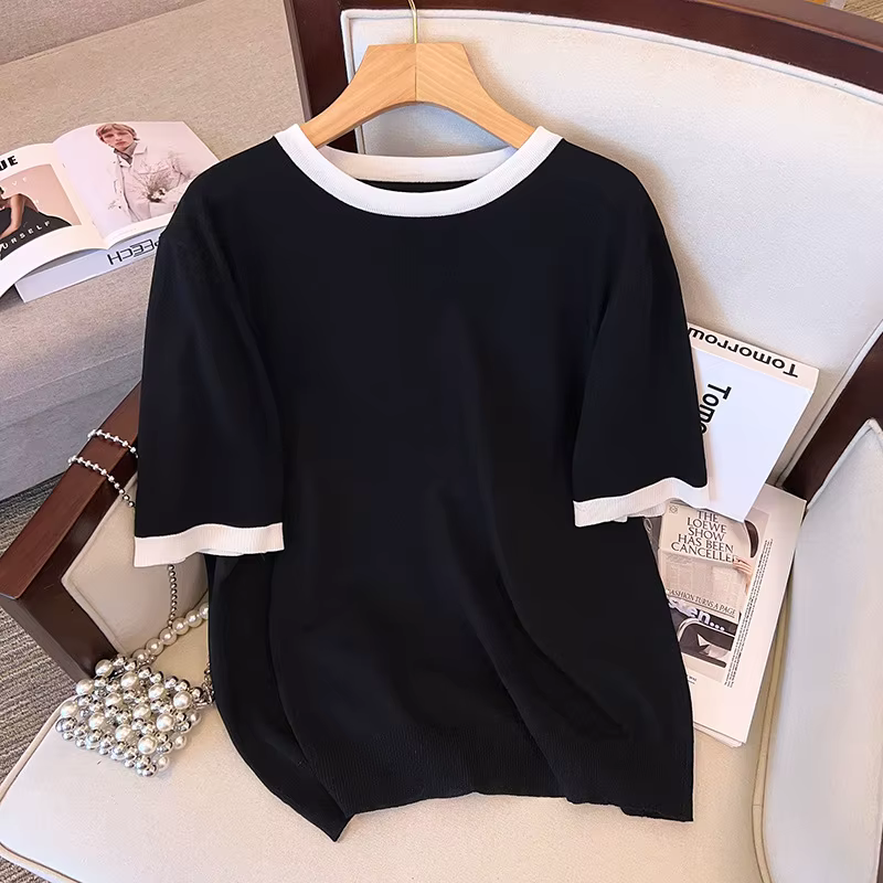 T-shirt manches courtes femme, estival et de grande taille, noir et vert, 170 noix, buste, adt Ice,