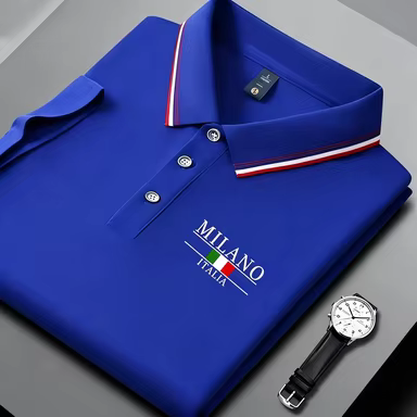 Polo tendance pour homme avec imprimé Milan italien, col rayé, haut décontracté respirant pour l'été