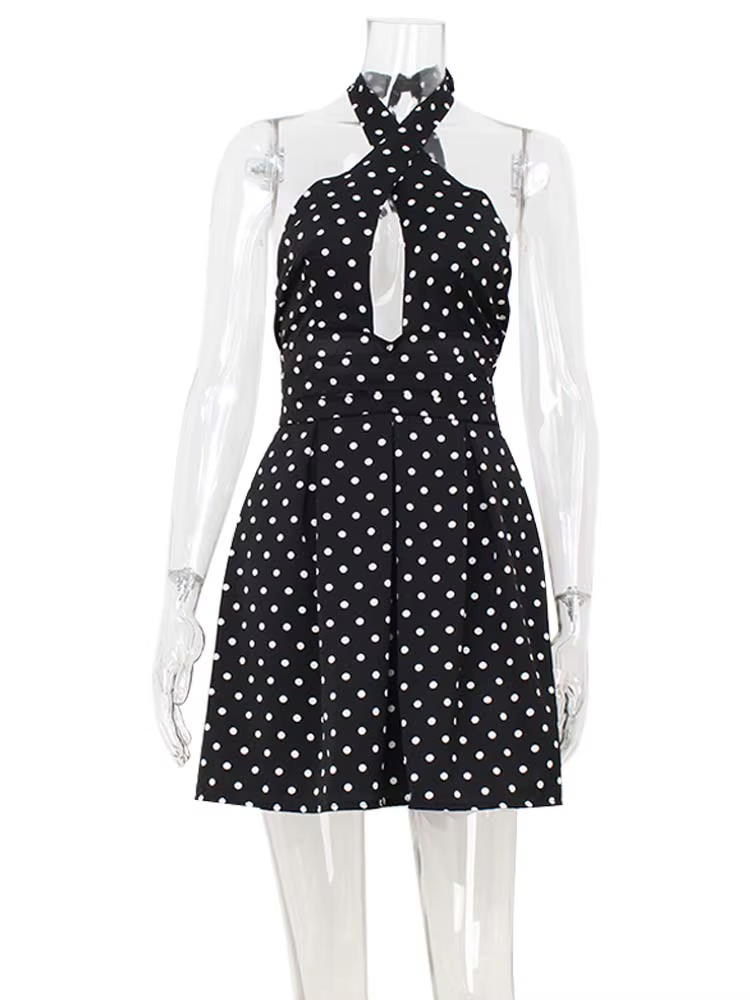 CNYISHE évider dos nu licou à lacets tenues gaine femmes robes a-ligne mode points imprime élégant f