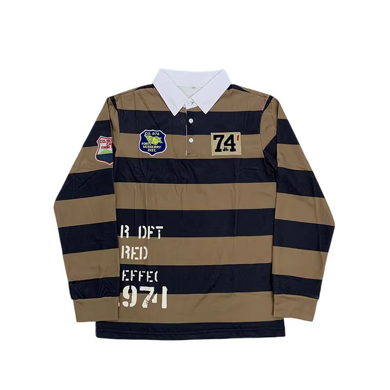 Polo de rugby rétro rayé pour homme, avec patch 1974, manches longues, col, design color-block, stre