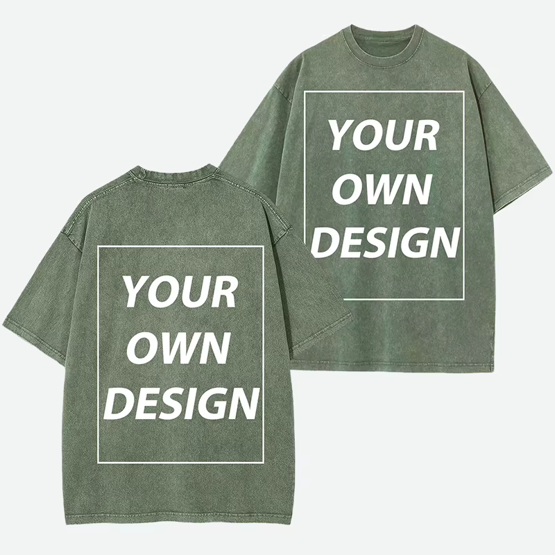 T-shirt personnalisé avec votre photo pour homme, en coton lavé, respirant, à manches courtes, style