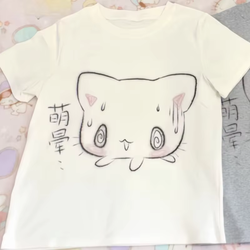 T-shirt surdimensionné japonais pour femmes, vêtements à manches courtes, col rond, mignon, à la mod