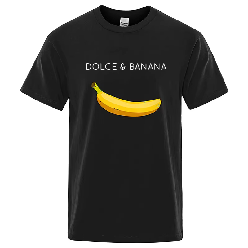 T-shirt d'été à manches courtes et col rond pour homme, 100% coton, de haute qualité, imprimé banane