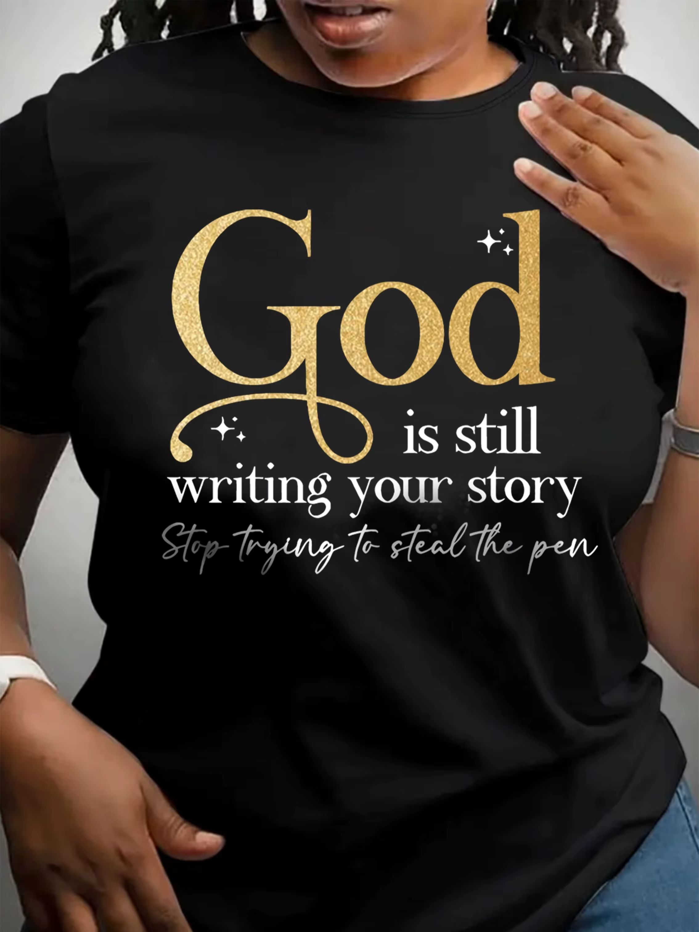 T-shirt pour femme « Dieu continue de raconter votre histoire » - Motif Faith, haut jaune décontract