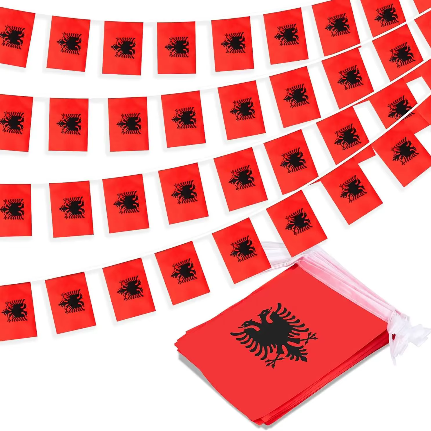 Drapeau National d'albanie 14x21cm20 pièces/ensemble drapeaux de banderoles d'albanie fanion chaîne