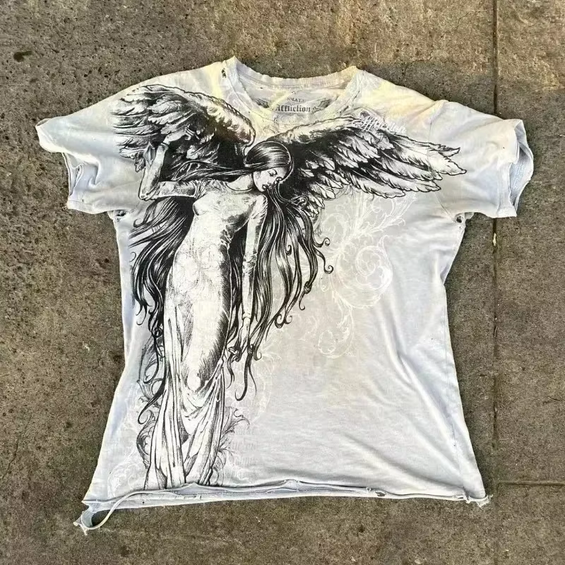 Silver Star Y2K Dark Heavy Metal t-shirt unisexe Punk Streetwear surdimensionné Graffiti gothique De