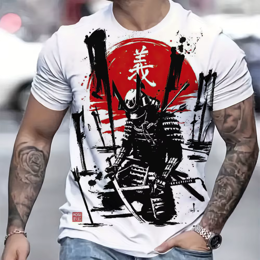 T-Shirt à Manches Courtes et Col Rond pour Homme, Vêtement de Styliste Personnalisé, Style Samouraï 