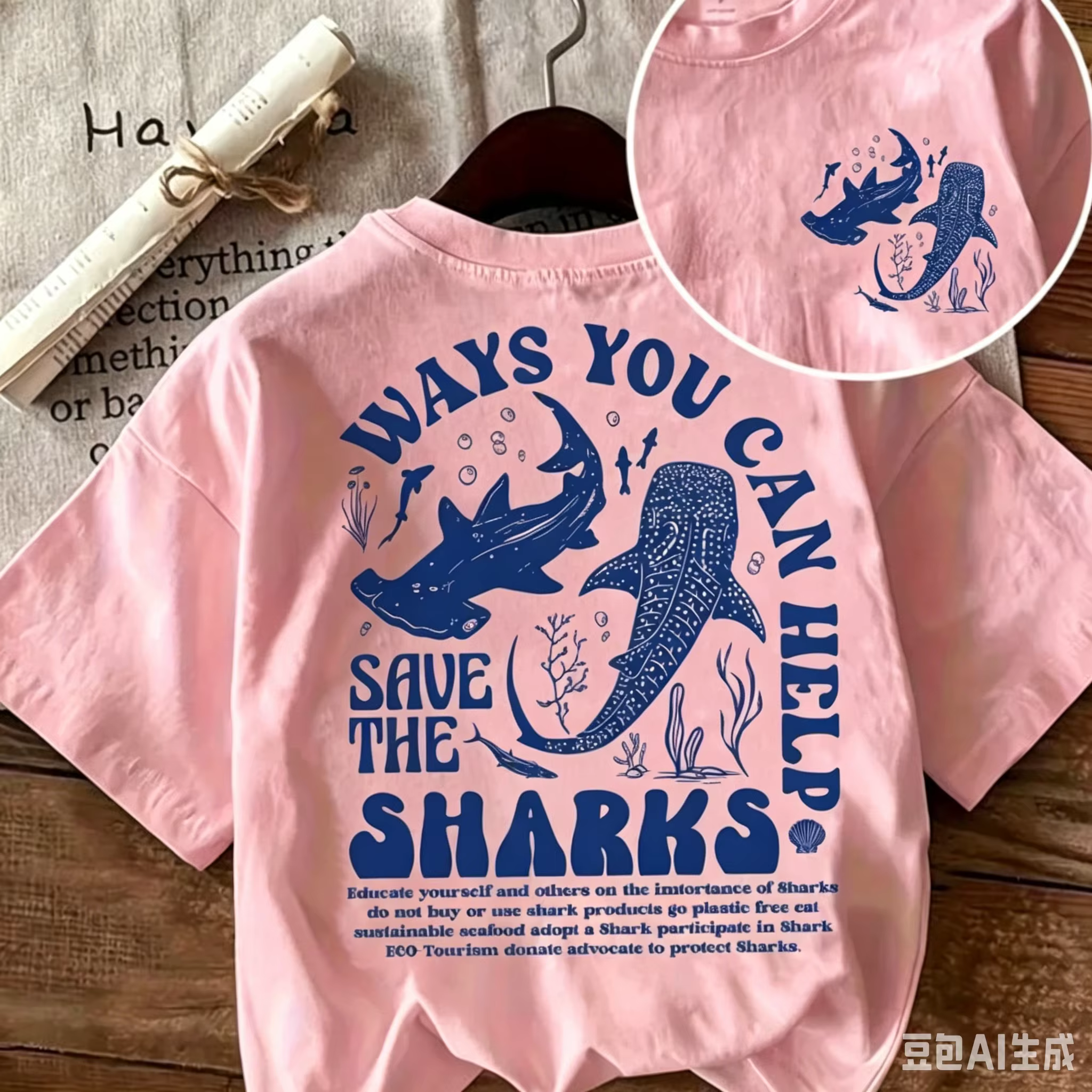 T-shirt Éco Conservation Océanique Requin Homme Femme Enfant 2025 Été Imprimé Requin Baleine Col Ron