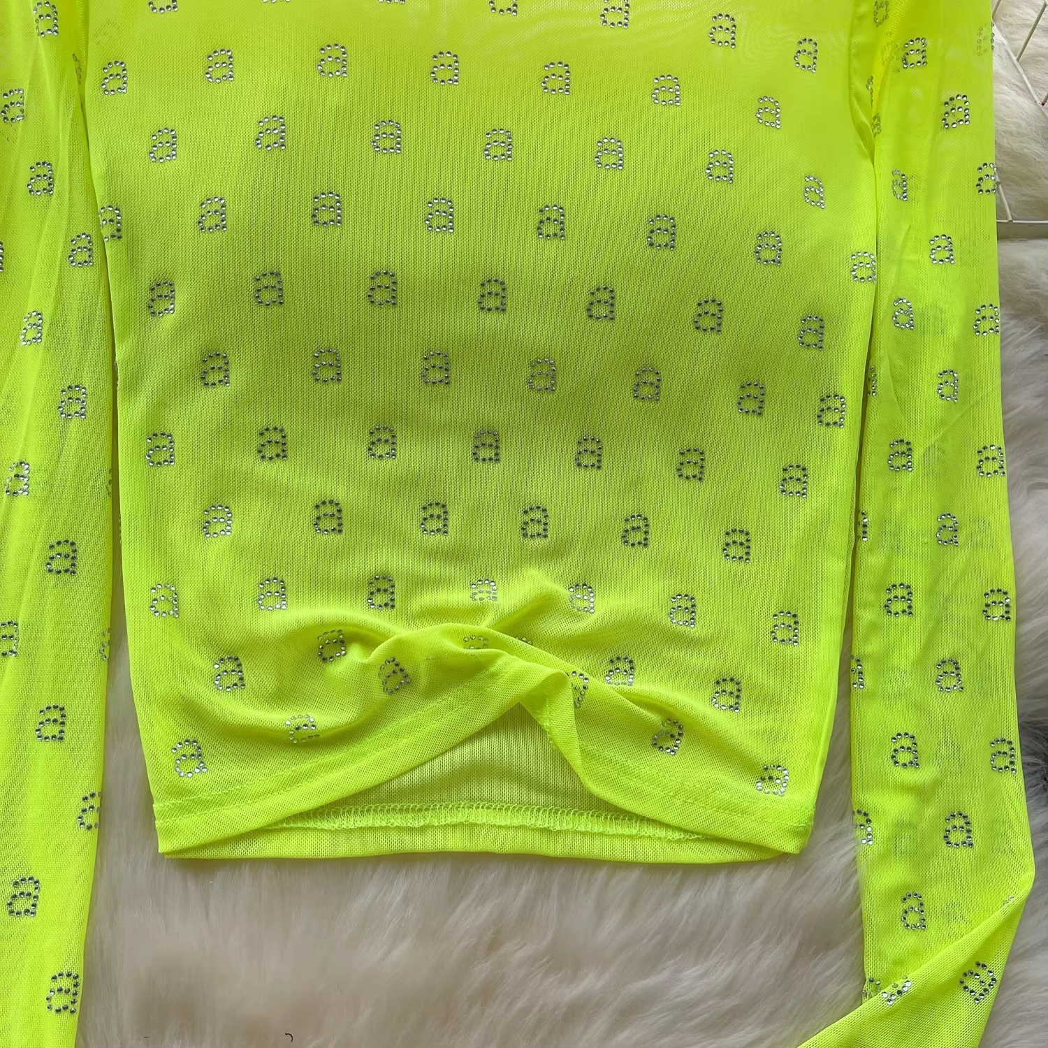 T-shirt manches longues col rond femme, chic, transparent, gaze, lettre biscuits, solide, slim, sexy