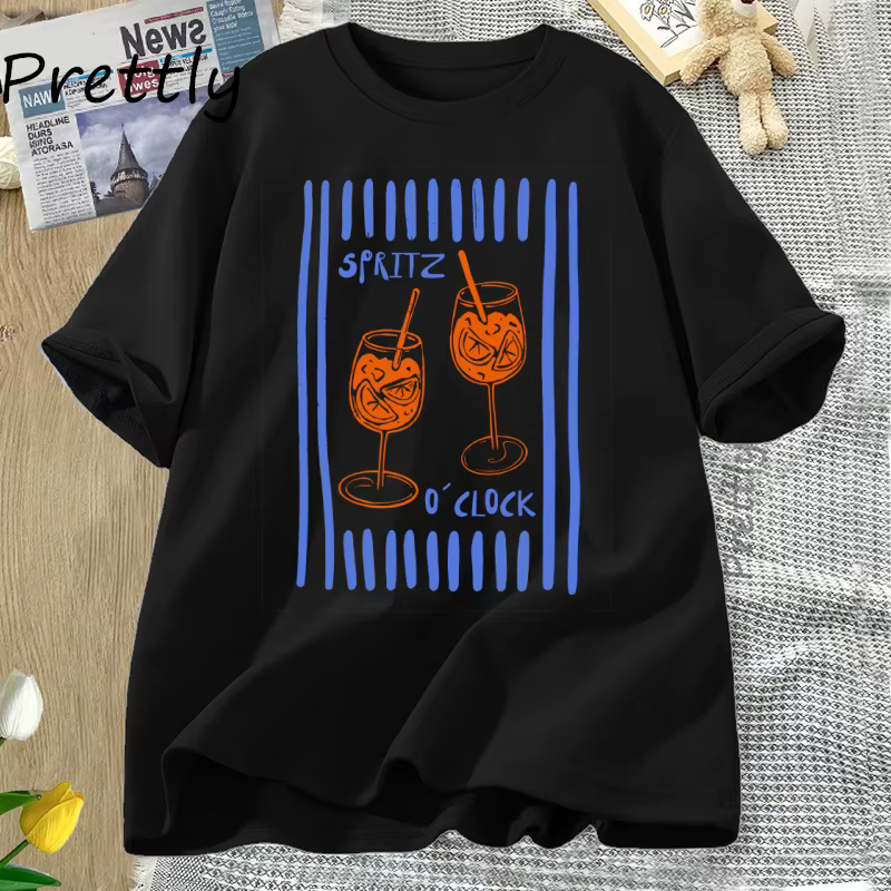 Spritz T-Shirt Cocktail Spritzy T-Shirt vacances d'été italie T-Shirt décontracté hauts col rond fem