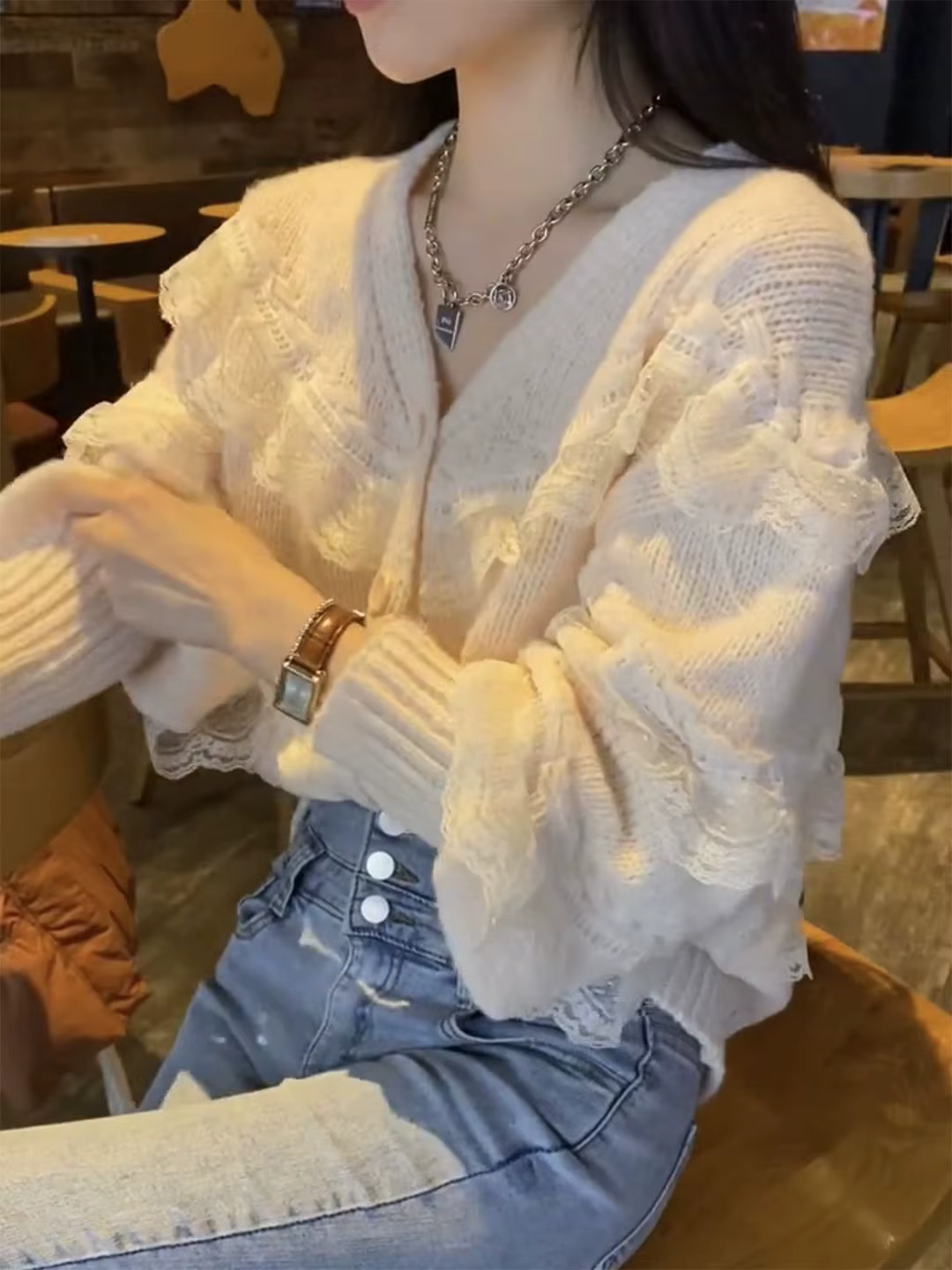 Cardigan en dentelle pour fille, petit manteau tricoté, printemps automne