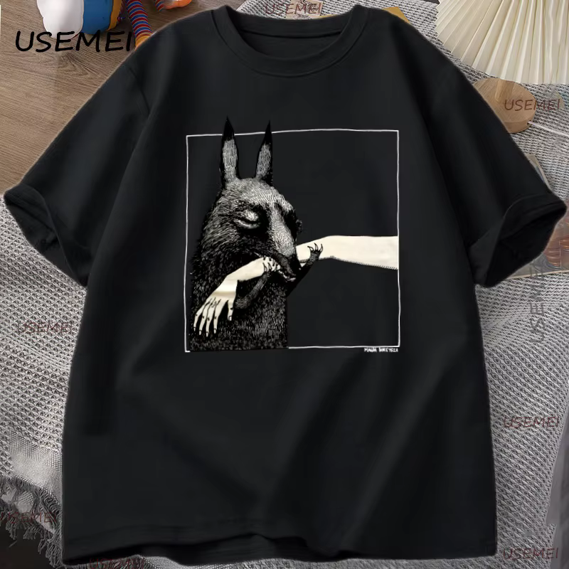 Créature drôle morsure main t-shirt amoureux des animaux t-shirt col rond coton à manches courtes t-