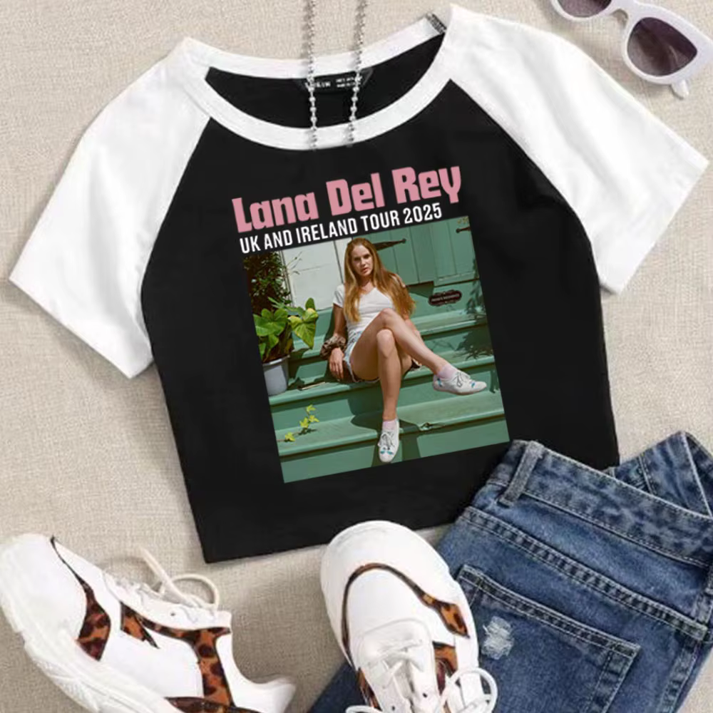 Lana Del Rey royaume-uni et irlande stade Tour 2025 culture hauts T-Shirt filles mode femmes col ron