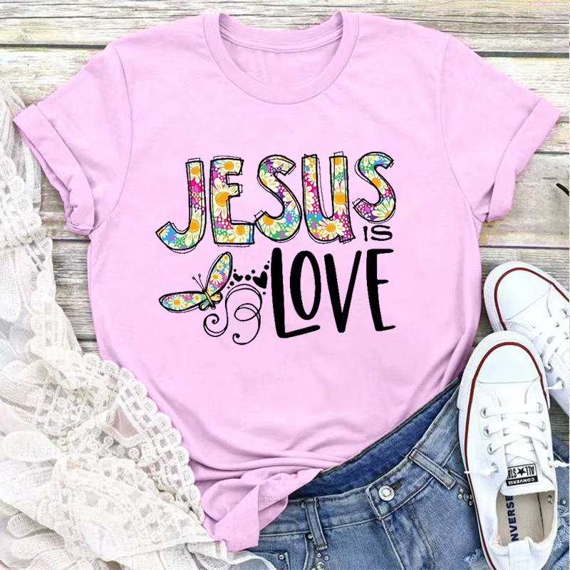 Jésus amour imprimer femmes t-shirt à manches courtes col rond lâche femmes t-shirt dames t-shirt ha
