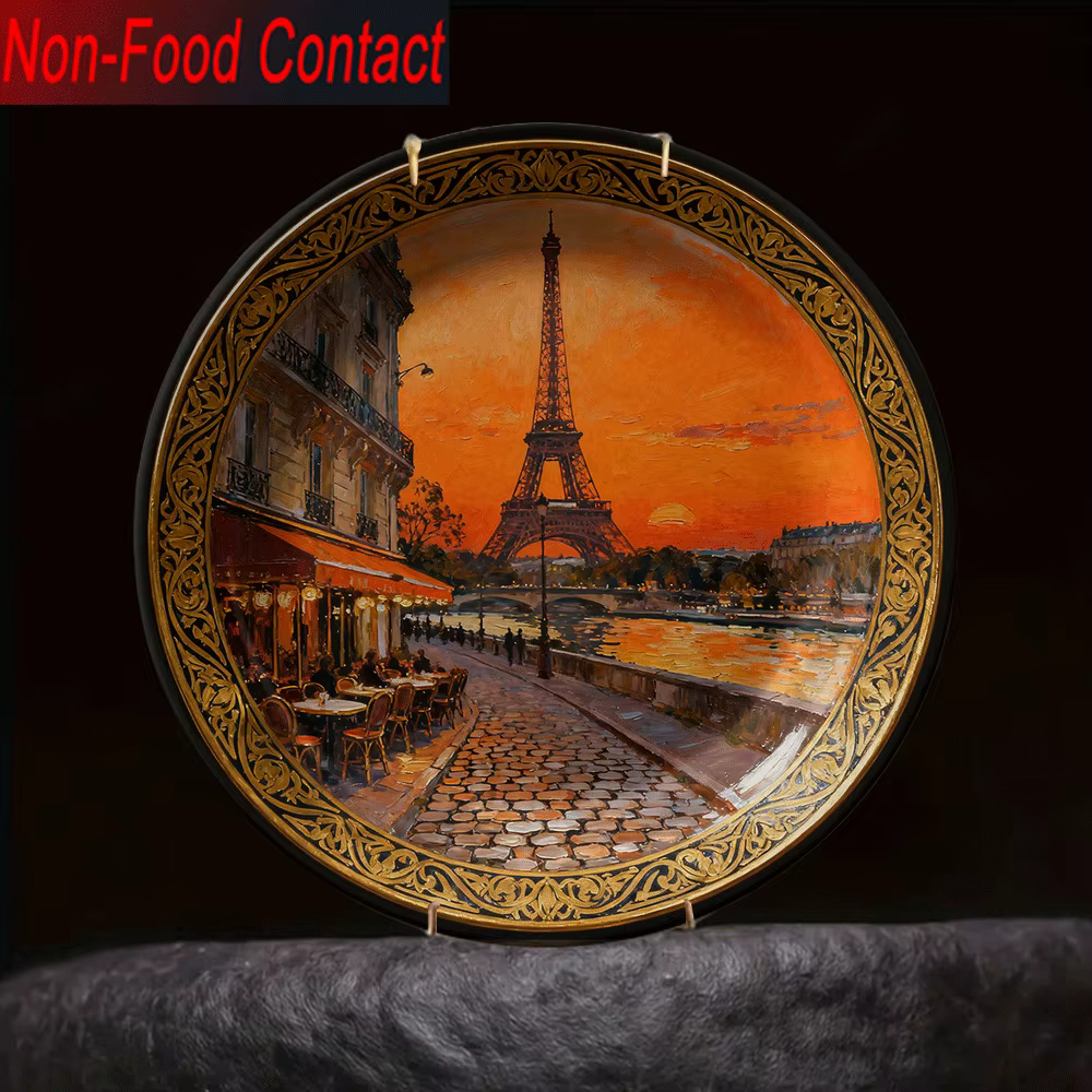 Assiette décorative en céramique Tour Eiffel Paris - Décoration murale/de table ronde à thème frança