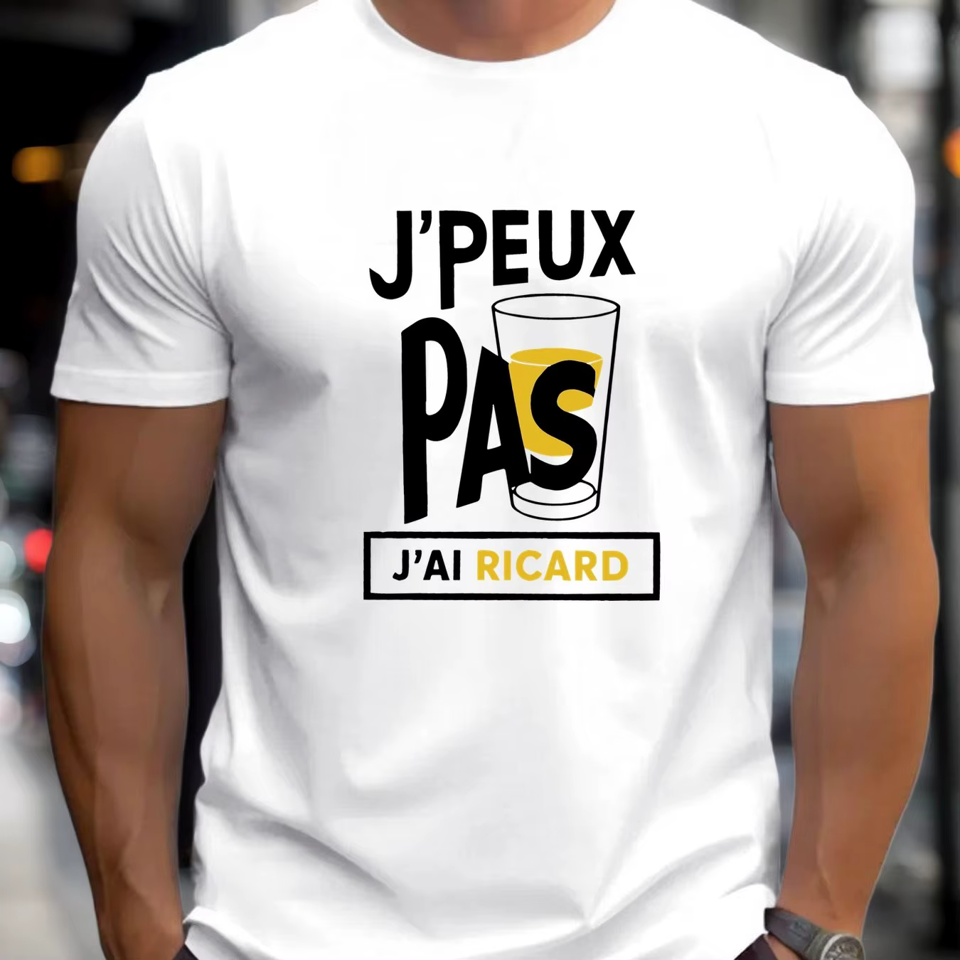 Hommes "J'Peux Pas J'ai Ricard" t-shirt graphique-décontracté col rond manches courtes Style d'été m