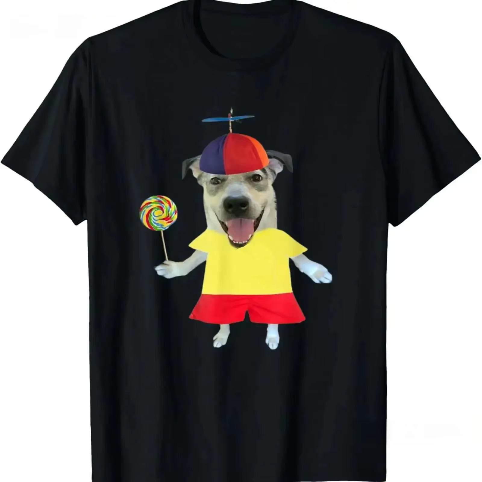 Chien drôle T-shirt Lollipop Emoji, haut polyvalent rétro extensible et doux pour femmes, adapté