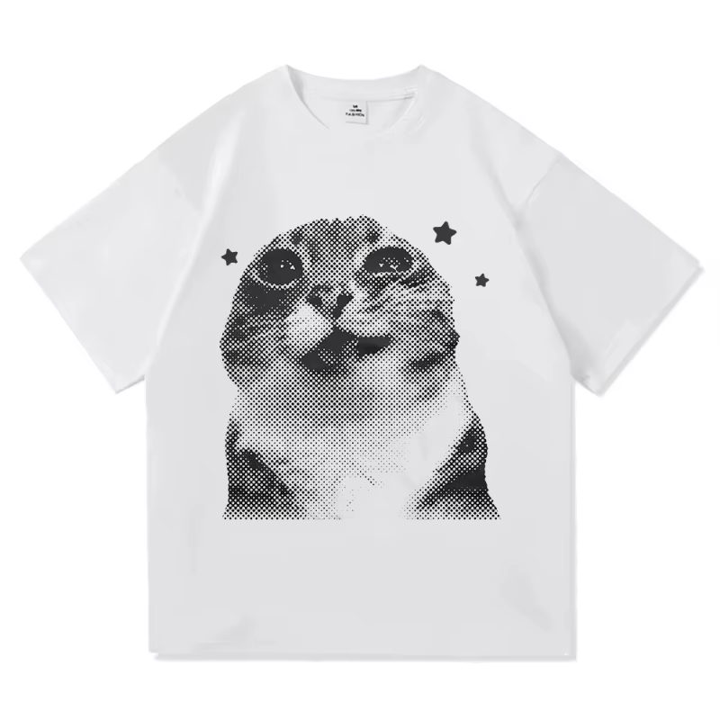Y2k drôle chat Meme t-shirt vêtements Harajuku hauts col rond manches courtes t-shirts fille Harajuk